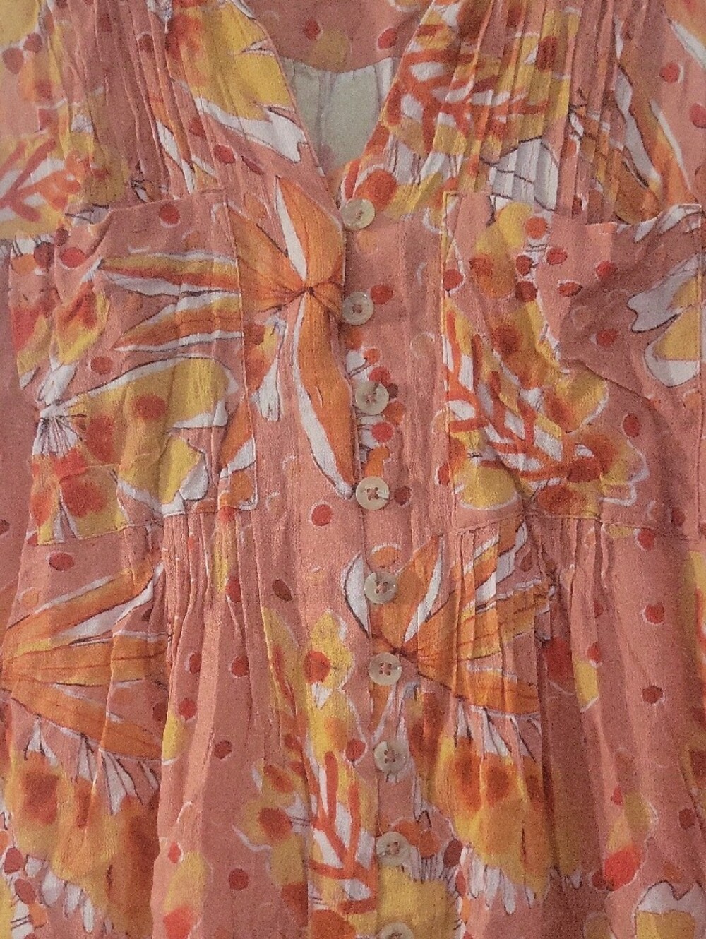 Anthropologie Coral-Orange & Yellow Floral Sleeveless Button Front Blouse - Picture 3 of 5